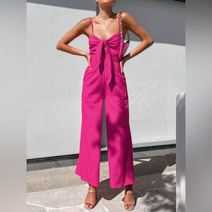 Pink Bow-Tie Cotton Jumpsuit Small‎ New Commense